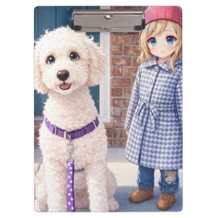 Anime Little Girl & Dog Cute Kawaii Clipboard