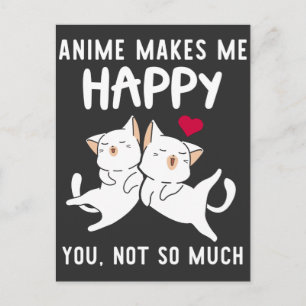 Anime Lover Cat Happy Japan Feline Art Heart Postcard