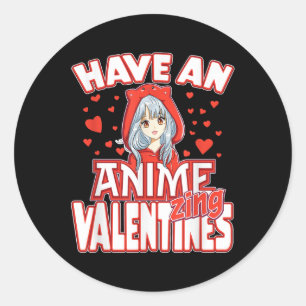 Anime Lover Valentines Day Kids Teens Adults  Classic Round Sticker
