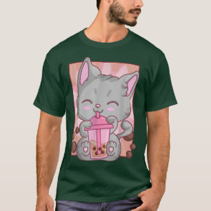 Anime Maneki Neko Cat Girls Women, Kawaii Boba Bub T-Shirt