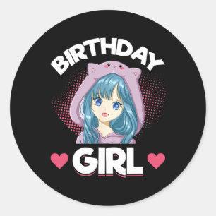 Anime Manga Birthday Girl Birthday  Classic Round Sticker