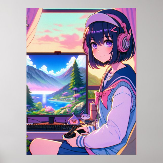 Anime Manga Gamer Girl Wall Art (Front)