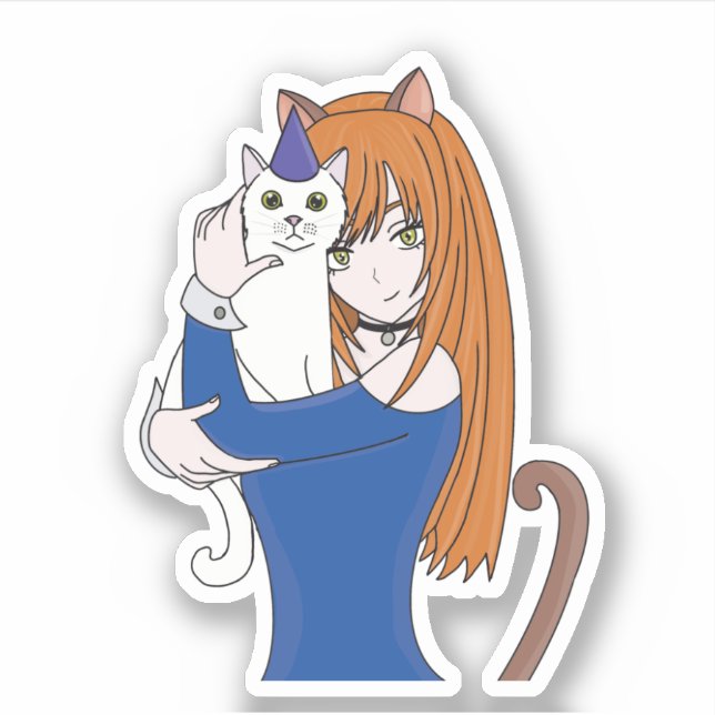 Anime Manga Girl and Cat (Front)