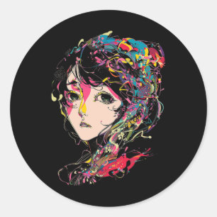 Anime Manga Motif Colourful Illustration Anime 1  Classic Round Sticker