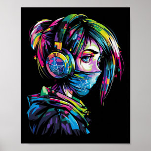 Anime Manga Motif Headphone Illustration Anime 1  Poster