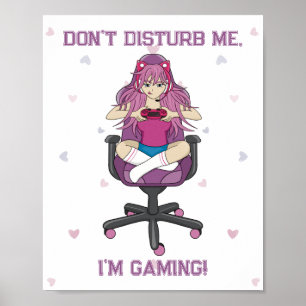 Anime Manga Pink Purple Gamer Girl  Poster
