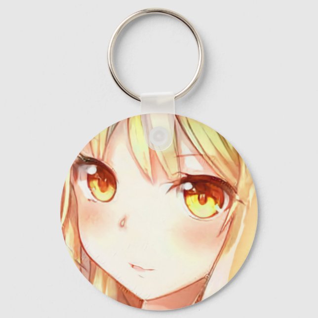 Anime manga smiling girl blonde hair amber eyes key ring (Front)