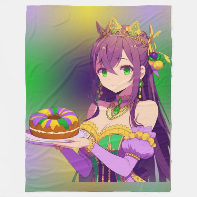 Anime Mardi Gras King cake Fleece Blanket (Front)