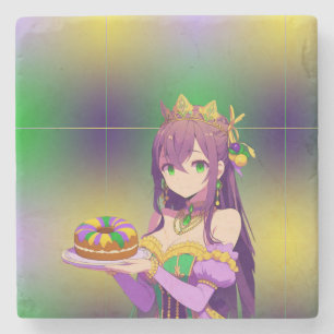 Anime Mardi Gras King cake Stone Coaster