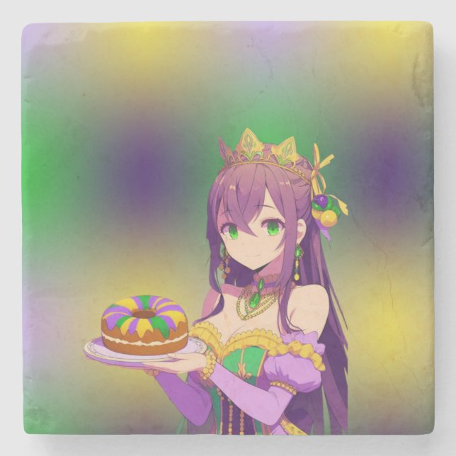 Anime Mardi Gras King cake Stone Coaster (Front)