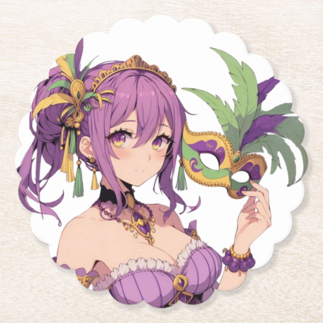 Anime Mardi Gras mask Paper Coaster (Front)