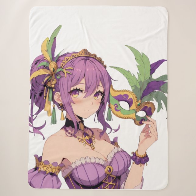 Anime Mardi Gras mask Sherpa Blanket (Front)
