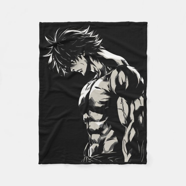Anime Men Character Bicep Workout Motivational  Fleece Blanket (Front)