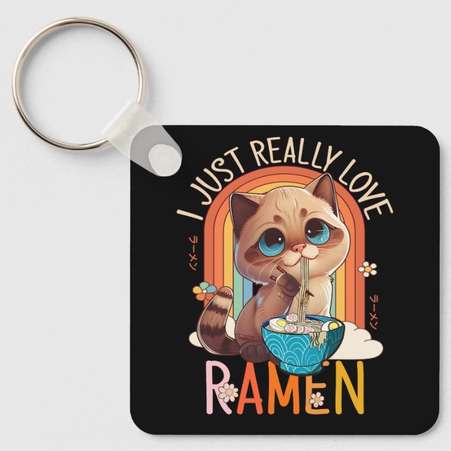 Anime Merch Kawaii Really Love Ramen Japanese Nood Key Ring (Front)