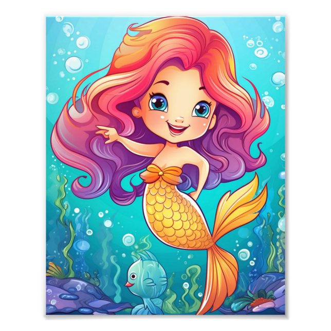 Anime Mermaid Girl Fantasy Art Photo Print (Front)