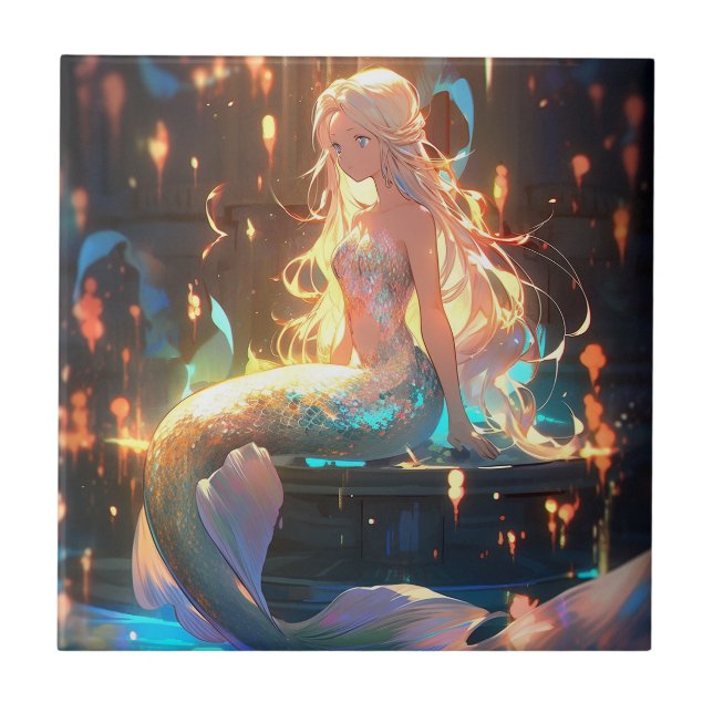 Anime Mermaid Girl Fantasy Art Tile (Front)