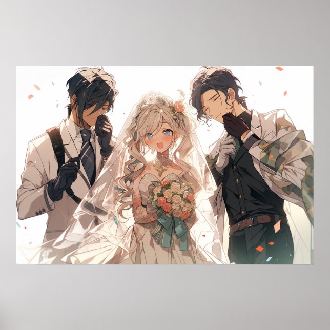 Anime MFM polyamorous triad wedding Poster (Front)