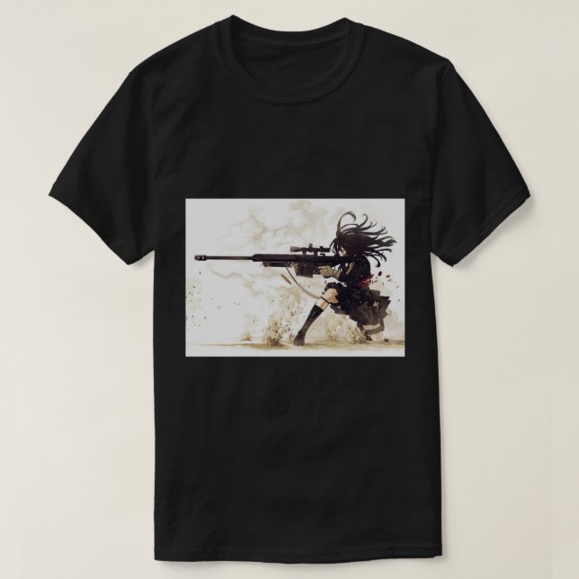 Anime Military Sniper Girl   T-Shirt (Design Front)
