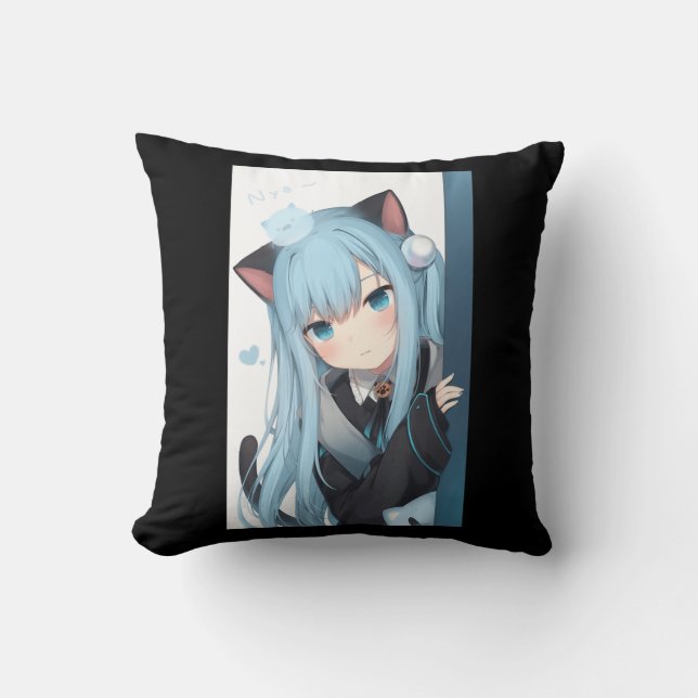 Anime Neko Cat Girl Pastel Kawaii Japanese Waifu O Cushion (Front)