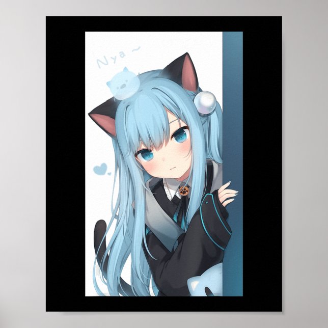Anime Neko Cat Girl Pastel Kawaii Japanese Waifu O Poster (Front)