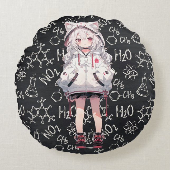 Anime Neko Chemical Formula Throw Pillow (Front)