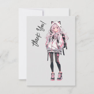 Anime Neko Kawaii Girl Character Thank You Card