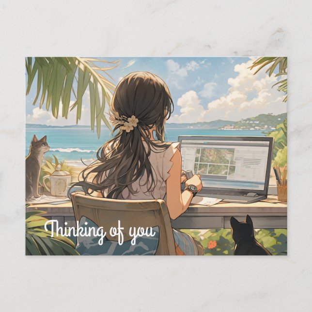 Anime office by the sea postcard (Front)