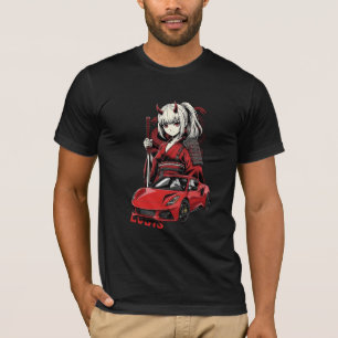 Anime Oni Girl with Red Sports Car T-Shirt