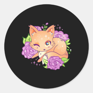 Anime Otaku Fox Children Baby Flowers Kawaii 190 Classic Round Sticker