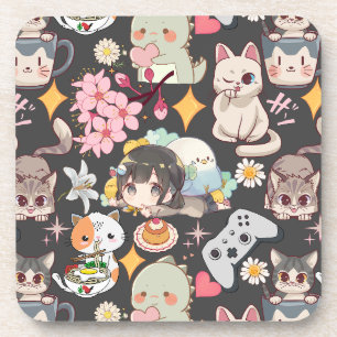 Anime Overload Cute Pattern D Grey BG Coaster