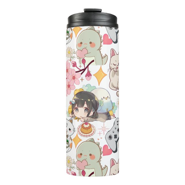 Anime Overload Cute Pattern D Grey BG Thermal Tumbler (Front)