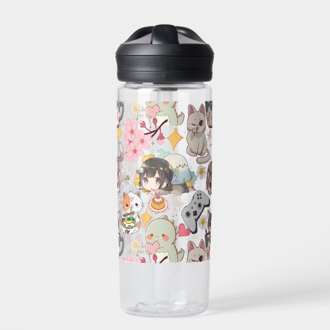 Anime Overload Cute Pattern No BG Water Bottle (Front)