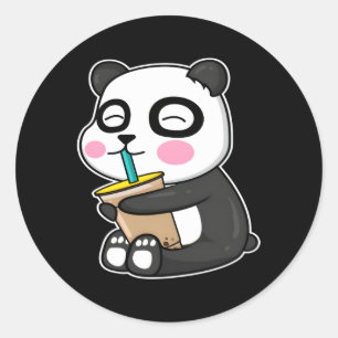 Anime Panda Is Drinking Boba Bubble Tea L Kawaii Classic Round Sticker