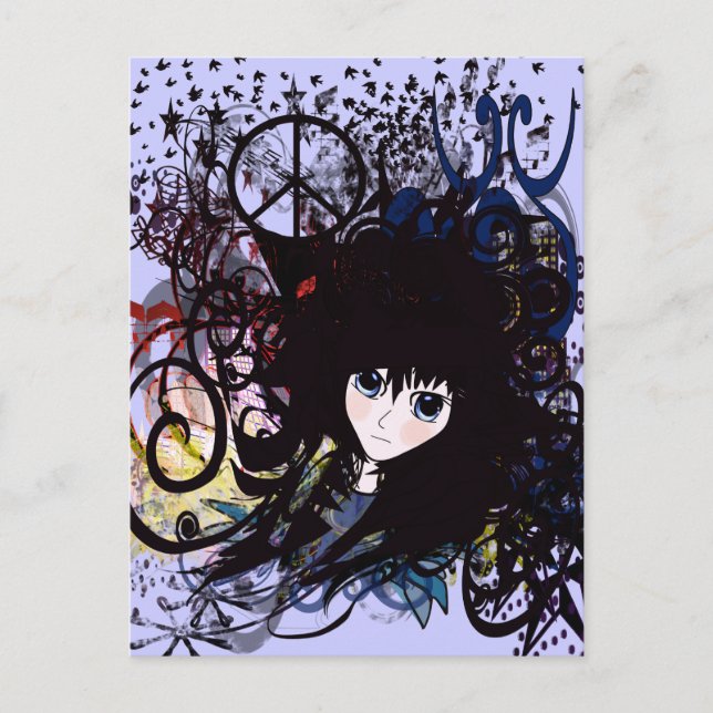 Anime Peace Grunge Postcard (Front)