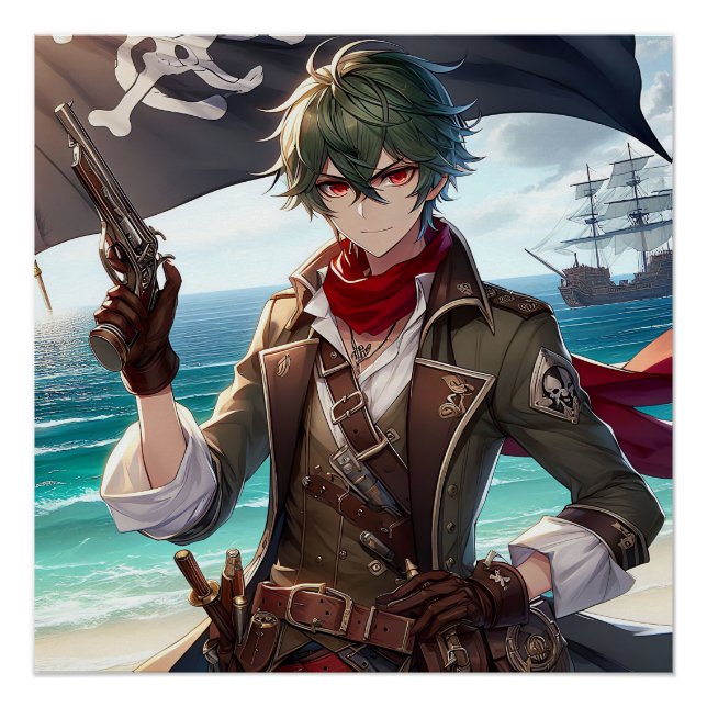 Anime Pirate Maiden Poster - Green-Haired Captain (Front)