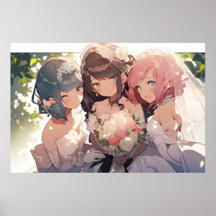 Anime polyamorous lesbian triad wedding poster
