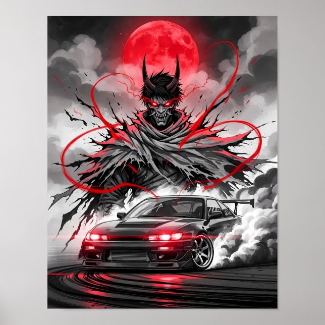 Anime Racing Oni – Sumi-e Ink Street Racer Poster (Front)