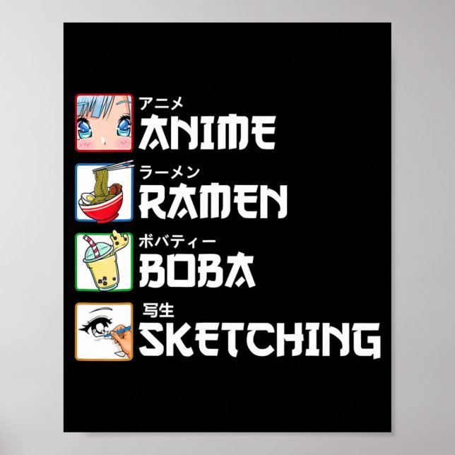 Anime Ramen Boba Sketching Japanese Manga Milk Tea Poster (Front)