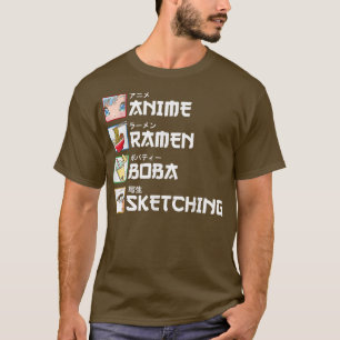 Anime Ramen Boba Sketching Japanese Manga Milk Tea T-Shirt
