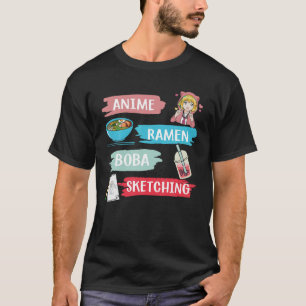 Anime Ramen Boba Sketching Kawaii Anime Lover Merc T-Shirt