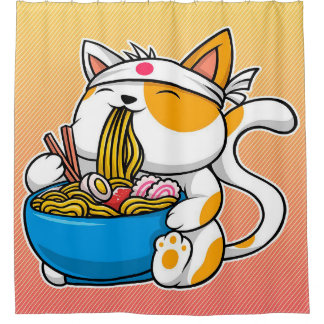 Anime Ramen Cat Gift| Cat For Easter Shower Curtain