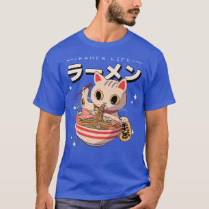 Anime Ramen Cat Japanese Noodles Retro Gold Lucky  T-Shirt