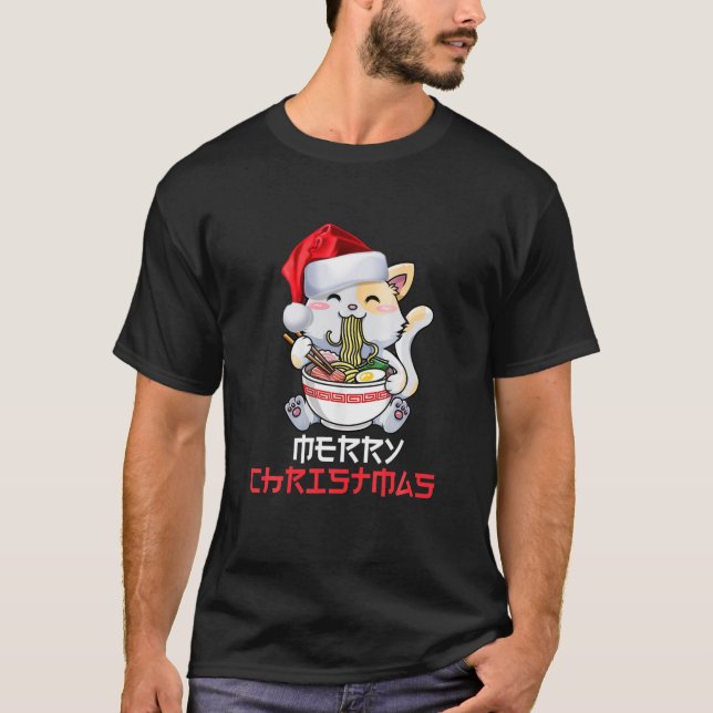 Anime Ramen Cat Merry Christmas Japanese Noodles K T-Shirt (Front)