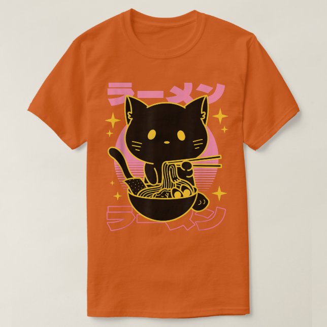 Anime Ramen Cat Retro Japanese Noodles Kawaii Gift T-Shirt (Design Front)
