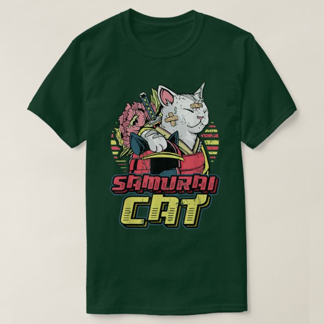 Anime Samurai Cat Anime  (2) T-Shirt (Design Front)