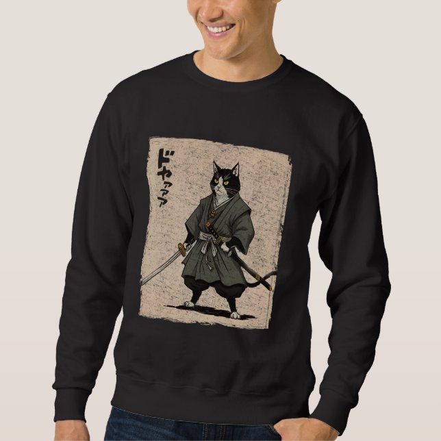 Anime Samurai Cat Warrior Ukiyo-e Warrior Japanese Sweatshirt (Front)