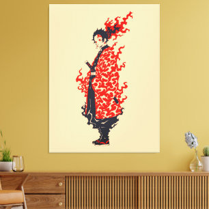 Anime Samurai Fiery Warrior Japanese Anime Canvas Print