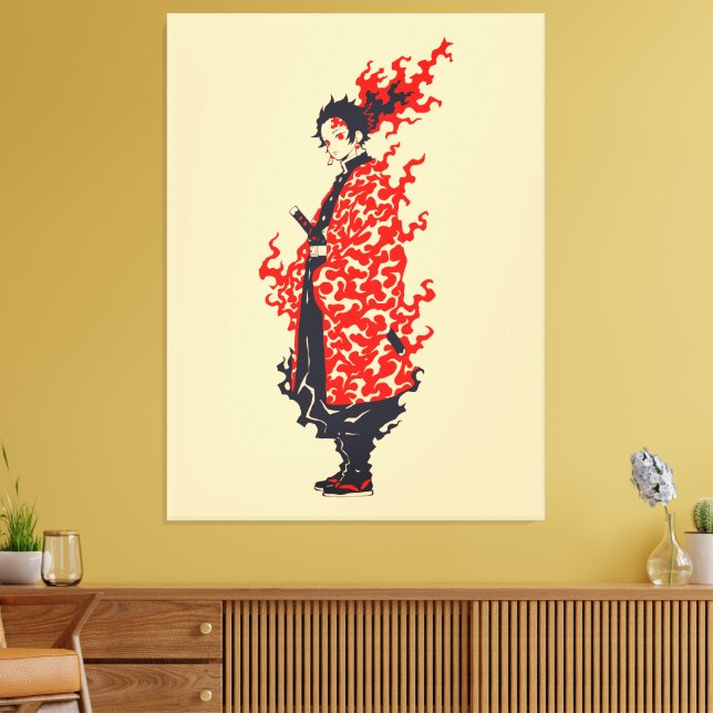 Anime Samurai Fiery Warrior  Japanese Anime Canvas Print (Insitu(LivingRoom))