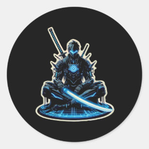 Anime Samurai Gamer Warrior Sci-fi Cyber Punk Futu Classic Round Sticker