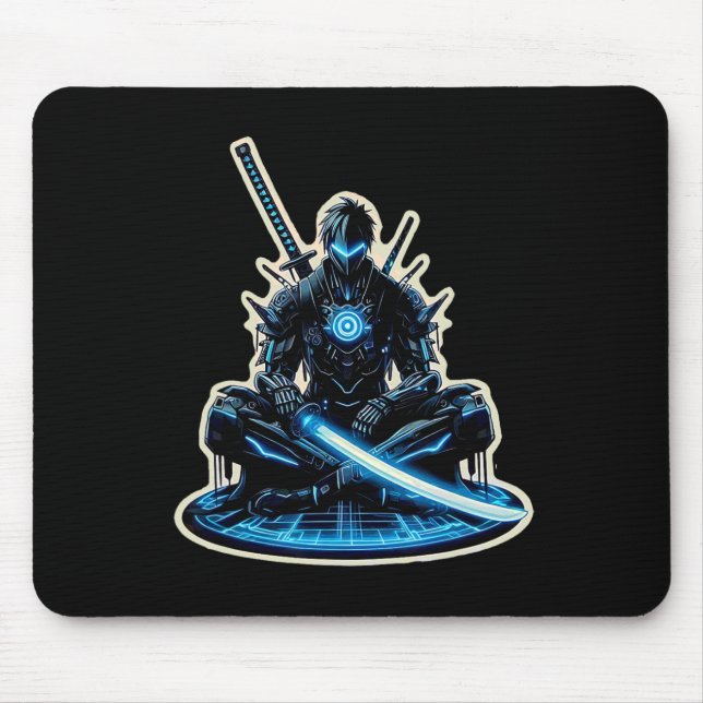 Anime Samurai Gamer Warrior Sci-fi Cyber Punk Futu Mouse Pad (Front)